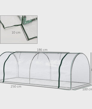 Outsunny Tunnel Kas - 2.5x1x0.8m - Grote Deur met Rits - Transparant