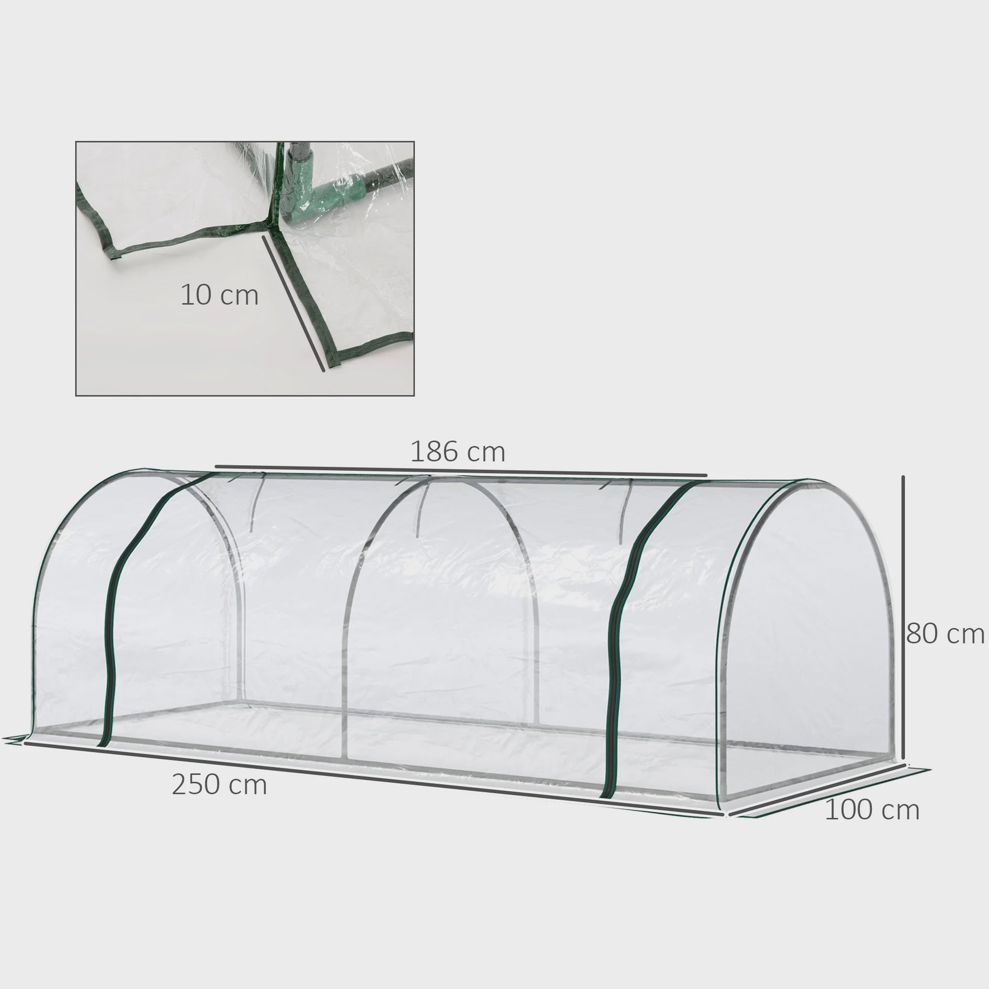 Outsunny Tunnel Kas - 2.5x1x0.8m - Grote Deur met Rits - Transparant