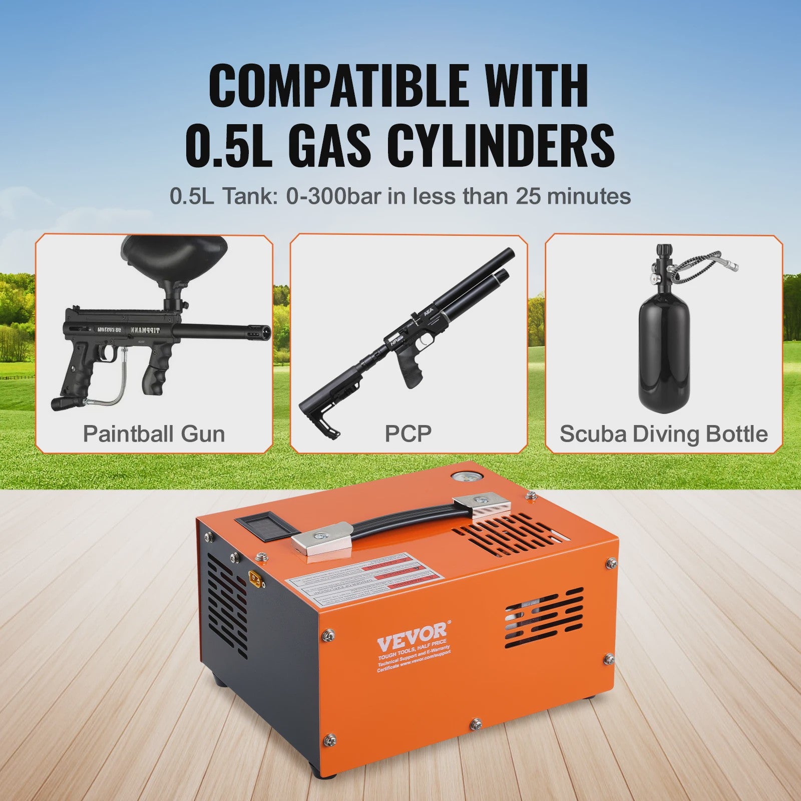 Draagbare PCP Air Compressor 4500PSI/30Mpa met Externe Converter