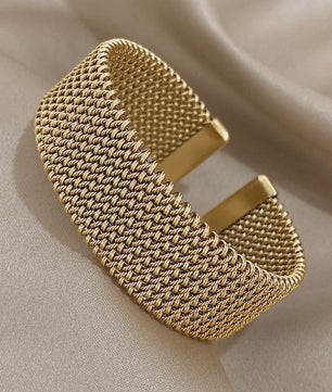 Vintage Goudkleurige Cuff Armband voor Dames - Trendy Roestvrij Staal