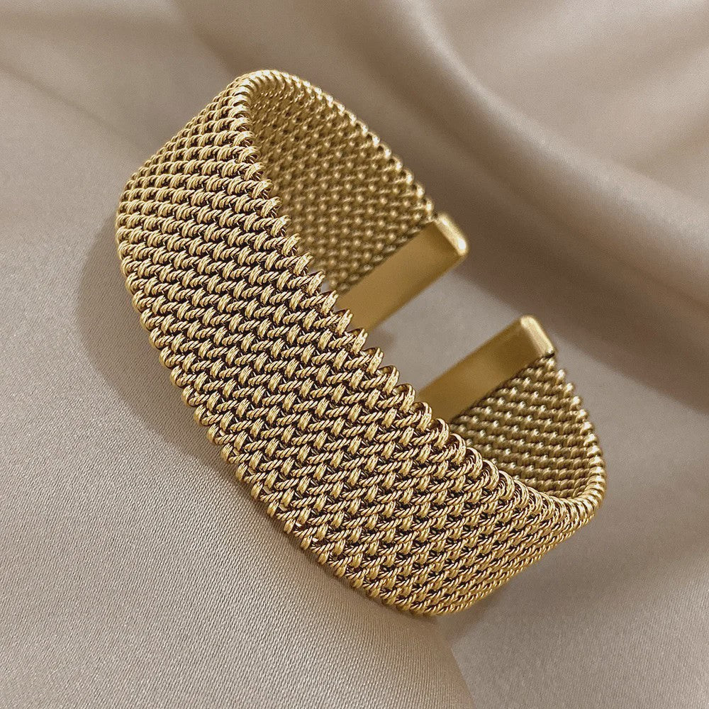 Vintage Goudkleurige Cuff Armband voor Dames - Trendy Roestvrij Staal