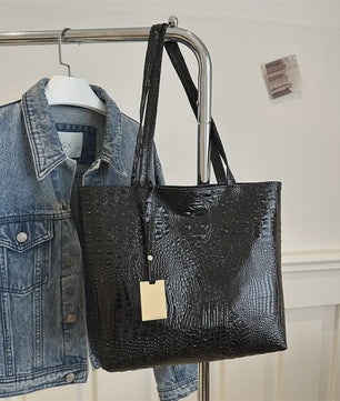 Luxe Dames Handtas Schoudertas Croco Print PU Leer Groot Formaat – Verkrijgbaar in Zilver, Goud, Zwart