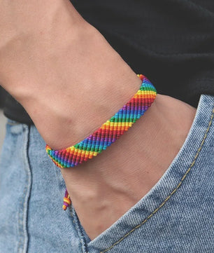 Fashion LGBT Bracelet Men Women Rainbow Rope Braclets Handmade Woven Strings Ethnic Brass Jewelry Bestie Gift Adjustable