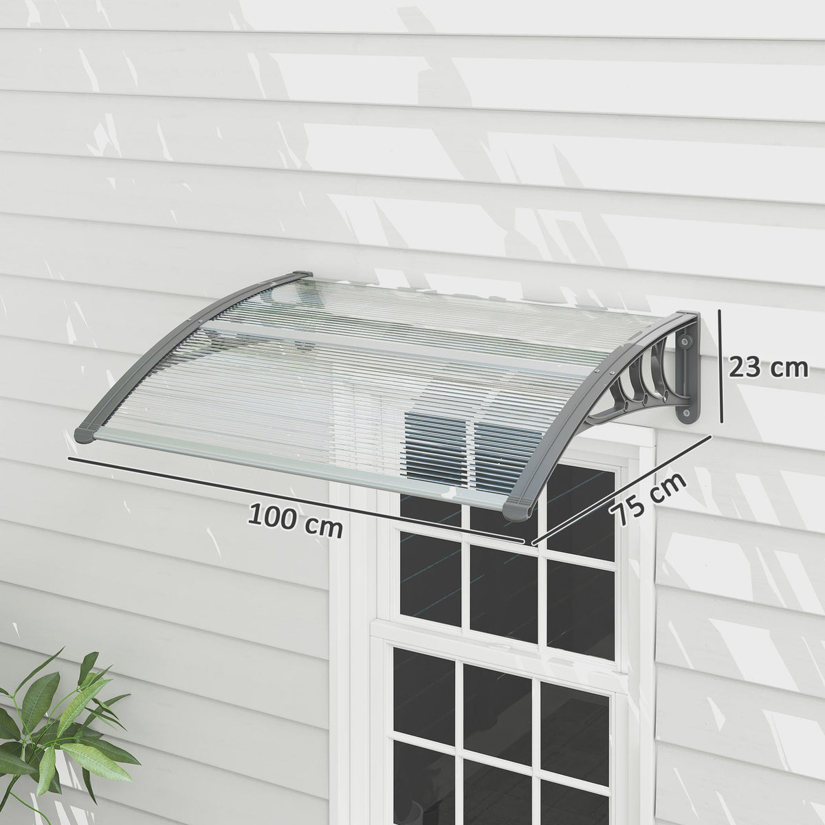 Outsunny Transparante Polycarbonaat Deur- en Raamoverkapping 100x75x23 cm