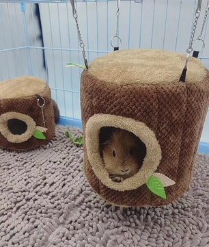 Zacht Hamster & Cavia Huisje Hangmat in Boomstam Design - Knus Knaagdier Nest