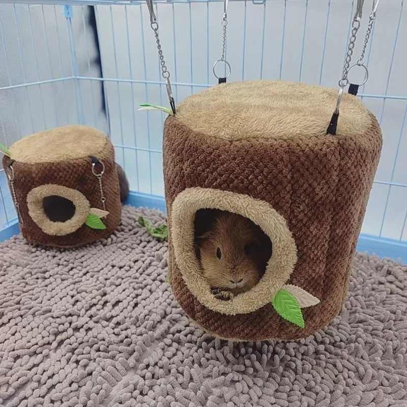 Zacht Hamster & Cavia Huisje Hangmat in Boomstam Design - Knus Knaagdier Nest