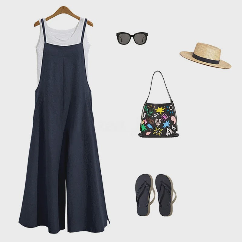 Dames Jumpsuit Zomer Mouwloos Katoen Linnen met Wijde Pijpen - Casual en Comfortabel