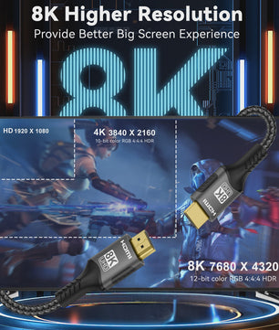 8K HDMI 2.1 Kabel - Ultra High Speed 48Gbps, 4K@120Hz, HDR voor PS5, PC, TV