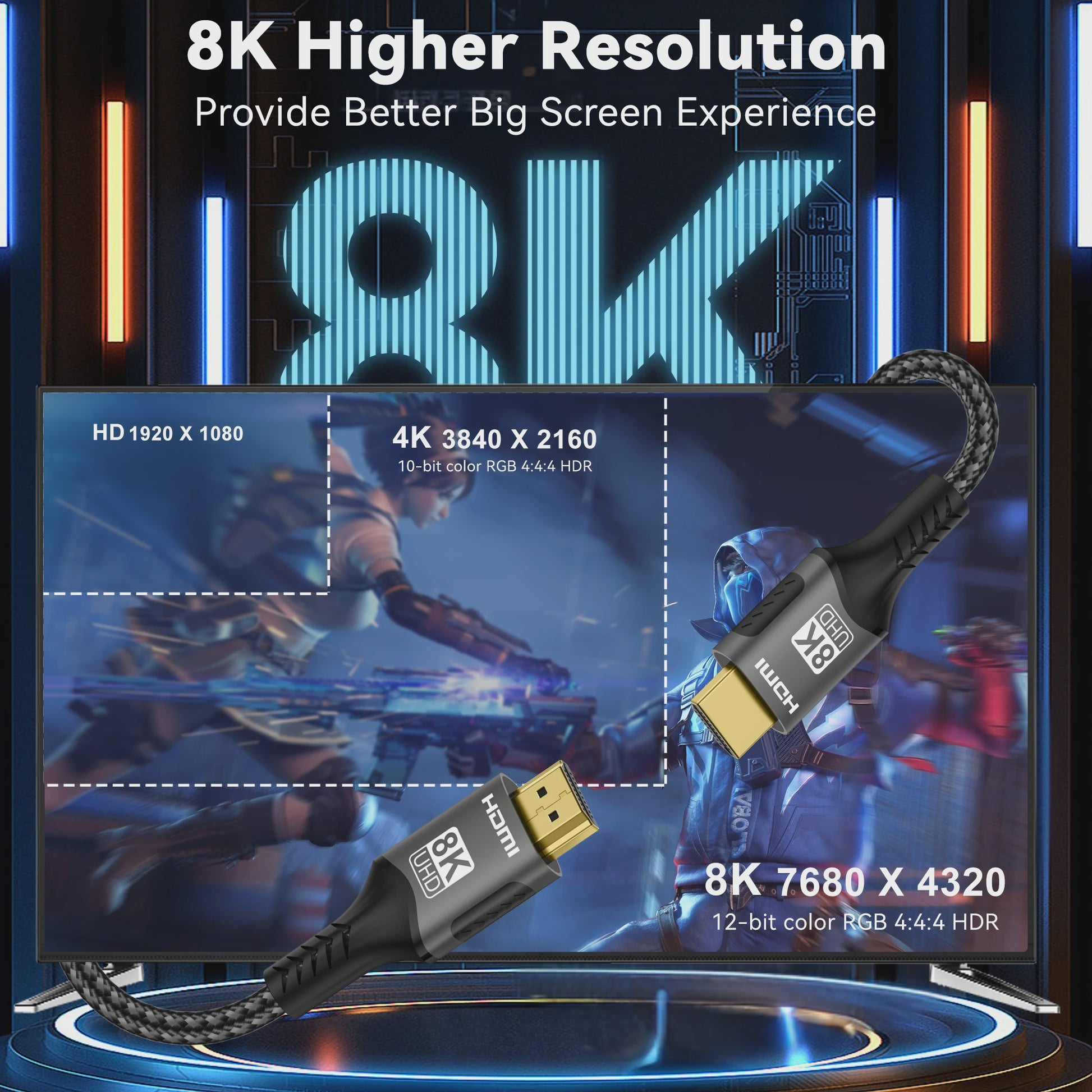 8K HDMI 2.1 Kabel - Ultra High Speed 48Gbps, 4K@120Hz, HDR voor PS5, PC, TV