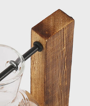 Glazen Vaas met Houten Standaard - Hydroponische Plantenbak voor Bureau & Tafel