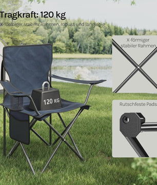 Set van 2 Campingstoelen met Drankhouder en Zijvak - Inclusief Draagtassen