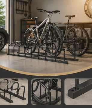 Zwaar Stalen Fietsenrek voor 4 Fietsen - Zwarte Parkeerstandaard voor Garage & Ruimtebesparende Opslag