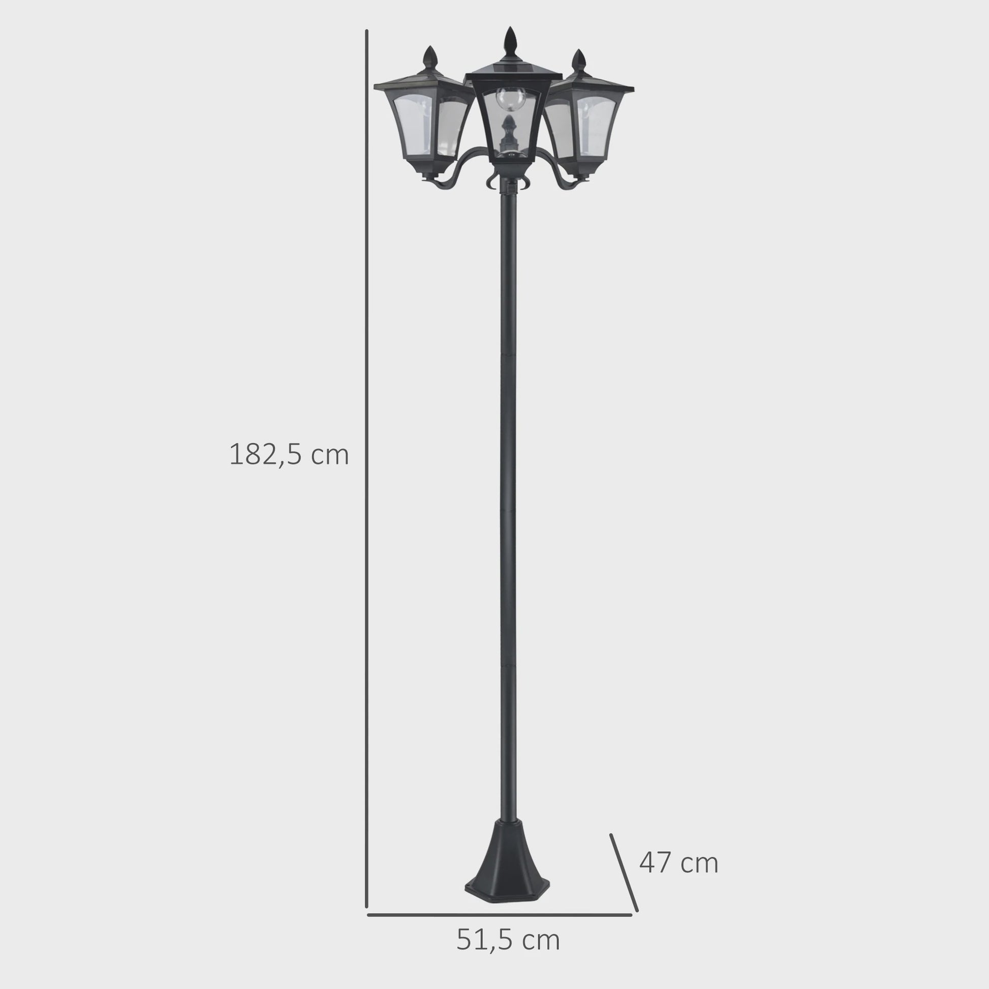 Outsunny Solar LED Tuinlamp met 3 Lampenkappen - H.182.5 cm - IP44