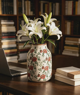 Handgemaakte Keramische Vaas met Vintage Chinese Bloemenprint - Decoratief Porselein