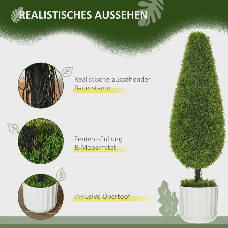 Set van 2 Kunstcipressen 90 cm met Pot en Mos - Decoratieve Kunstplant voor Binnen en Buiten