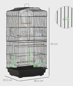 Ruime Vogelkooi Viary Zwart - 46,5x92 cm - Inclusief Voederbakjes, Zitstokken & Uitschuifbare Lade