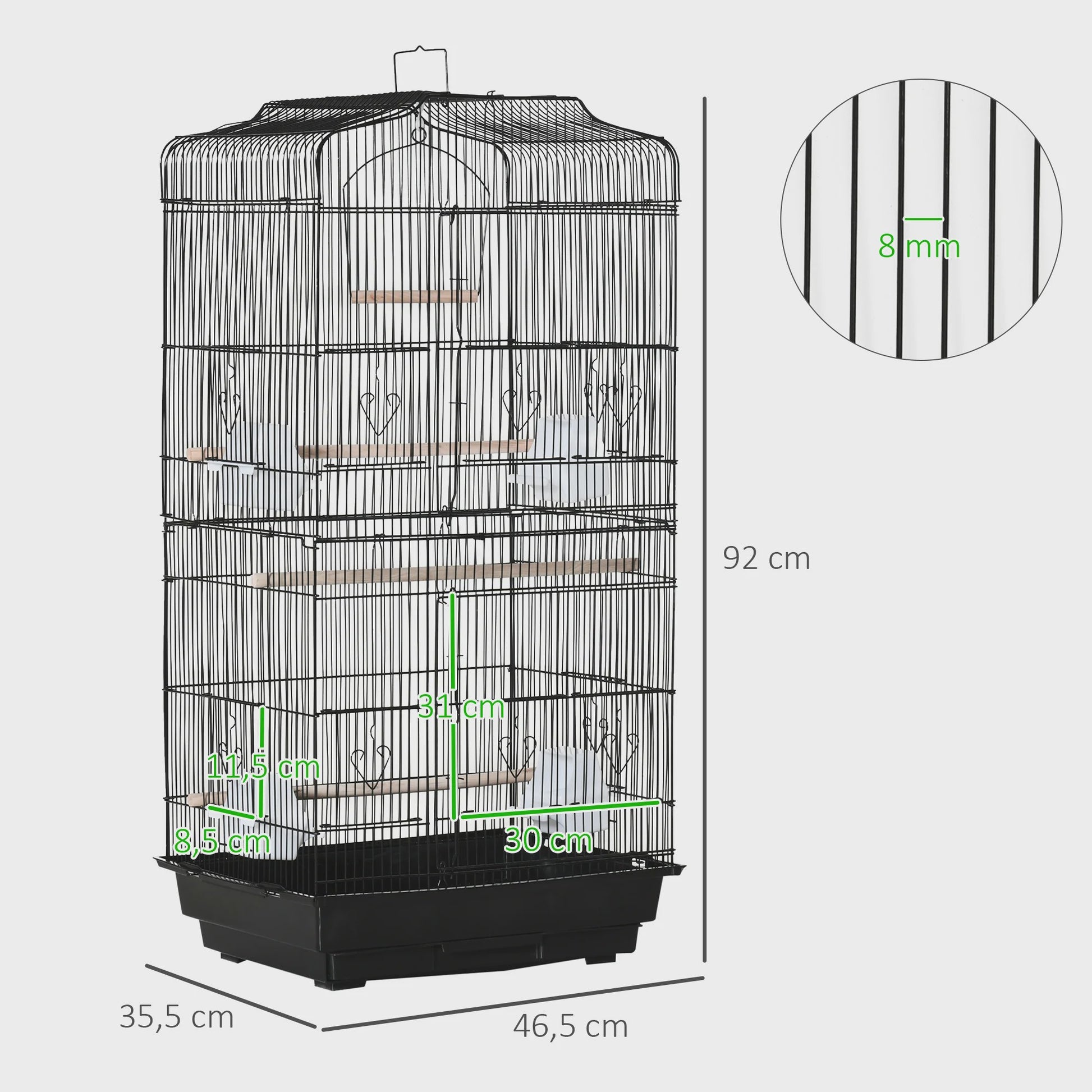 Ruime Vogelkooi Viary Zwart - 46,5x92 cm - Inclusief Voederbakjes, Zitstokken & Uitschuifbare Lade