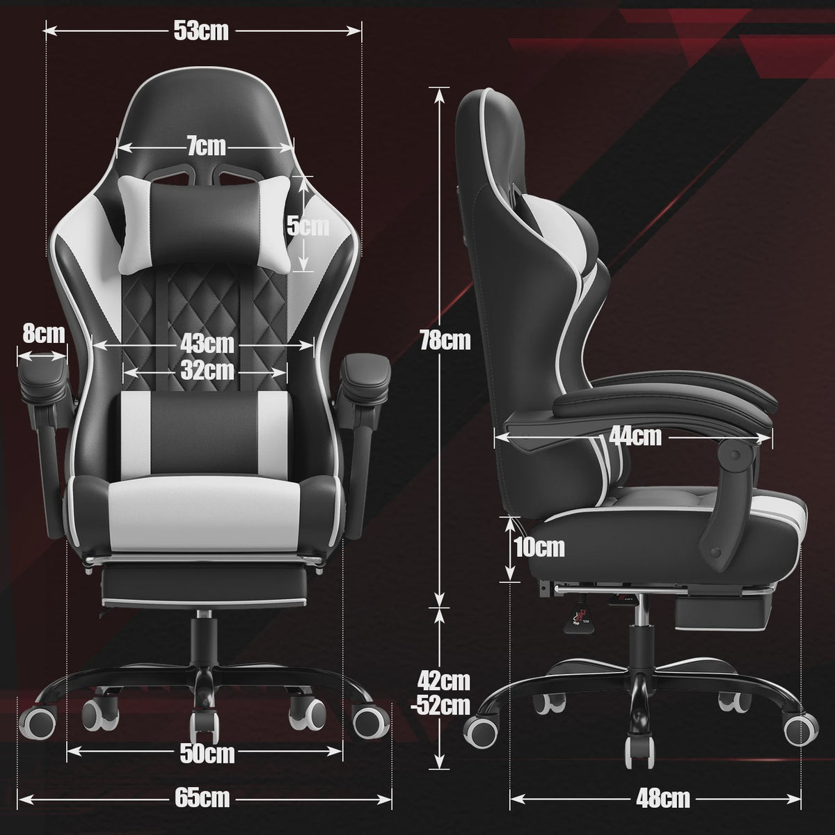 Ergonomische Gaming Stoel In Hoogte Verstelbaar met Massage Lendesteun en Voetensteun