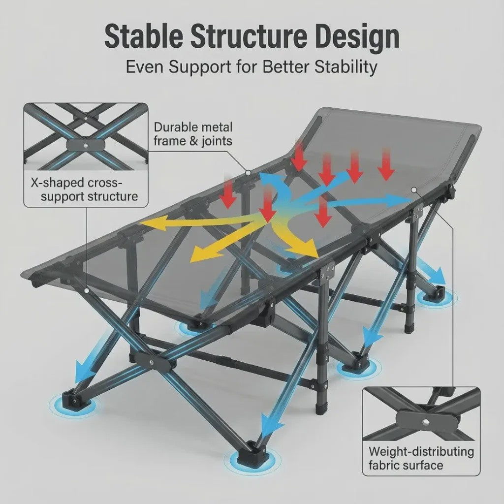 Draagbaar Klapbed: Geen Montage, 150KG Draagkracht, Ergonomisch Comfort, Ruimtebesparend Gastenbed voor Thuis, Kantoor & Camping