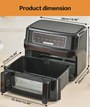 XXL Airfryer 12L met Dubbele Kamer, Touchscreen & 8 Programma's