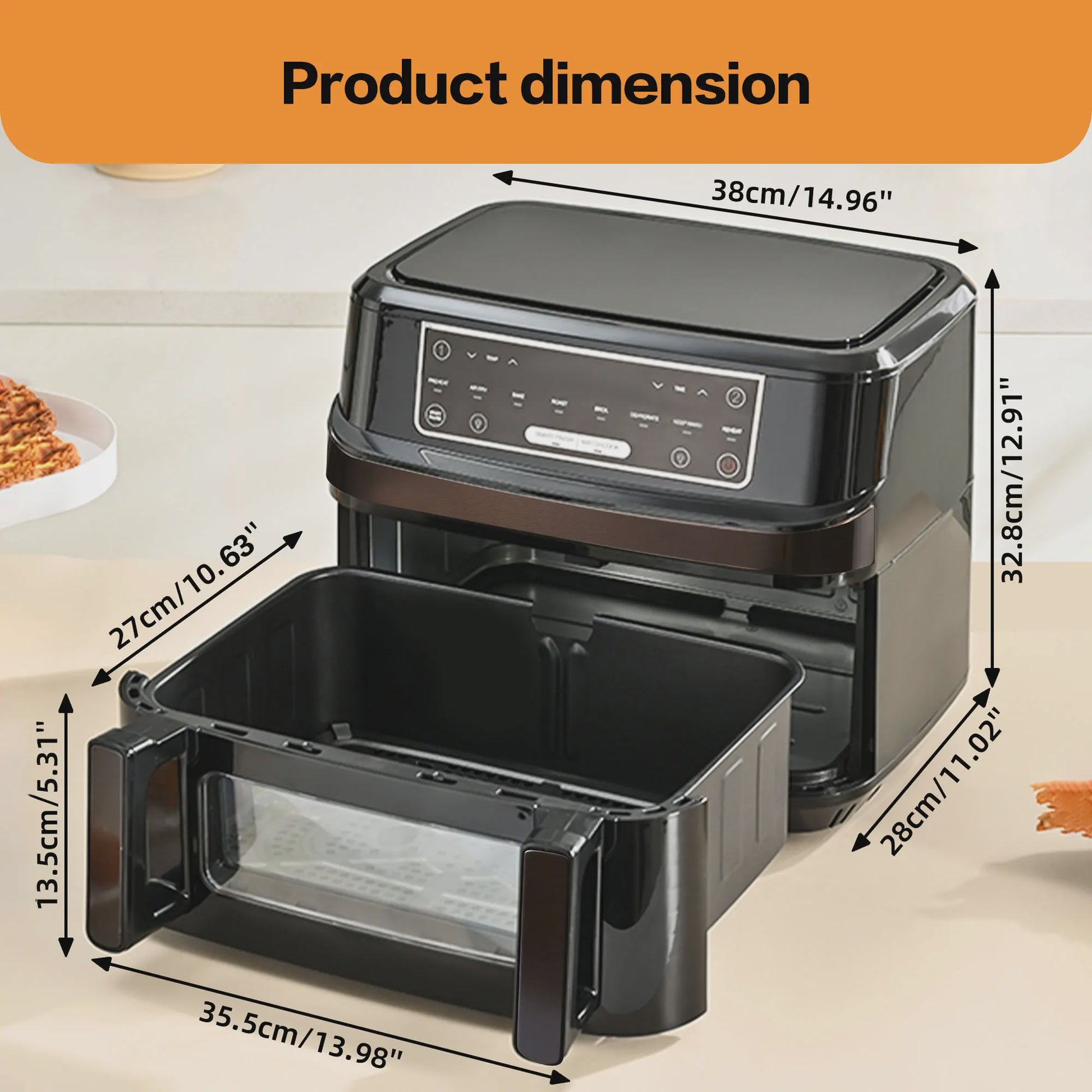 XXL Airfryer 12L met Dubbele Kamer, Touchscreen & 8 Programma's