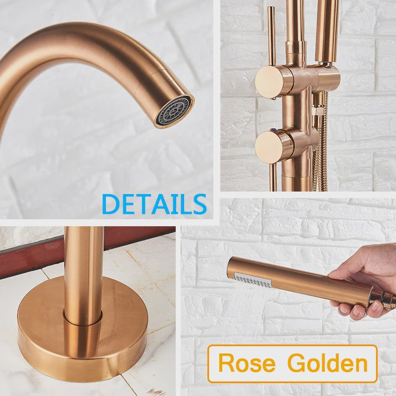 Vrijstaande Badkraan met Douchefunctie - Zwart, Chroom, Goud - Zwenkbare Uitloop & Warm/Koud Water Mixer