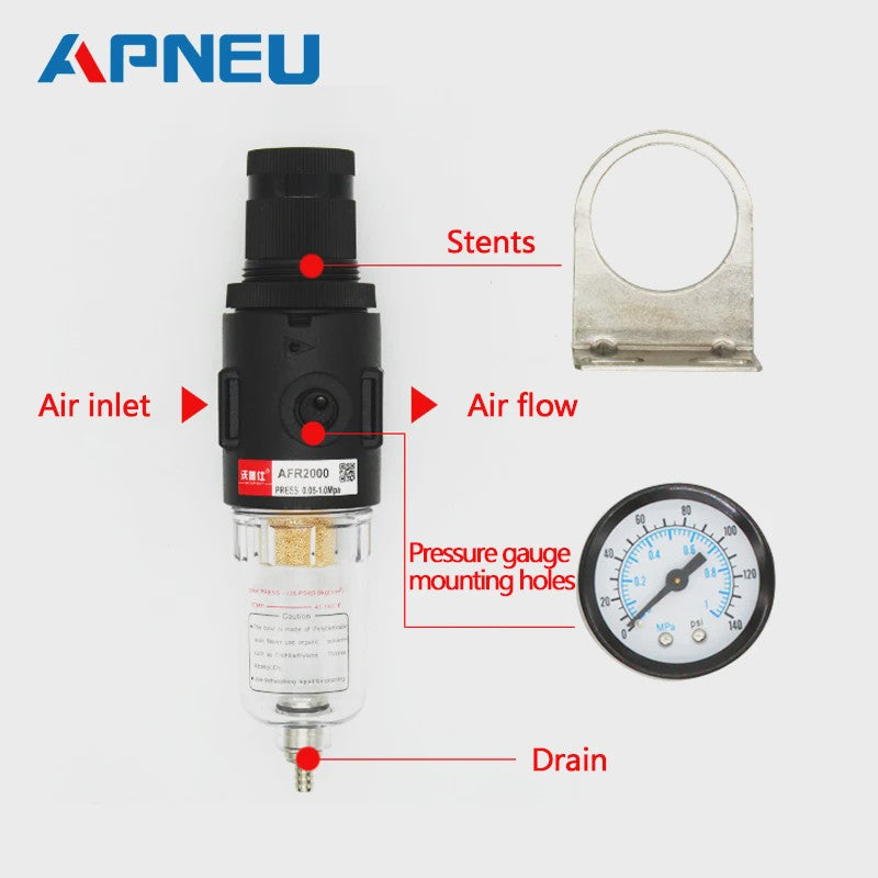 AFR2000 Pneumatische Compressor Luchtfilter & Drukregelaar met Olie/Waterafscheider
