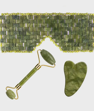 Natuurlijke Jade Roller & Gua Sha Set met Oogmasker - Gezichtsverzorging & Ontspanning