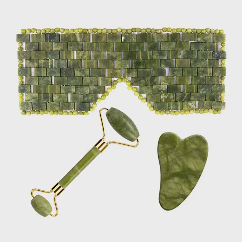 Natuurlijke Jade Roller & Gua Sha Set met Oogmasker - Gezichtsverzorging & Ontspanning