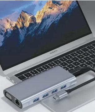 11-in-1 USB-C Hub: Netwerk, HDMI, VGA, USB 3.0 & Kaartlezers voor MacBook