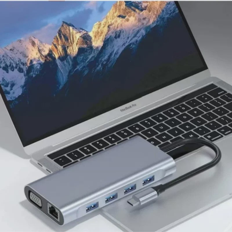 11-in-1 USB-C Hub: Netwerk, HDMI, VGA, USB 3.0 & Kaartlezers voor MacBook