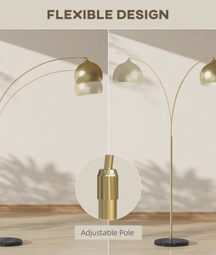 Moderne Boog Vloerlamp Goud - Verstelbaar, E27 Fitting, Voetschakelaar - Stijlvolle Leeslamp voor Woonkamer, Slaapkamer, Kantoor (110-180cm)
