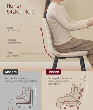 Set van 2 VASAGLE Eetkamerstoelen - Crèmekleurig Gestoffeerd met Metalen Poten