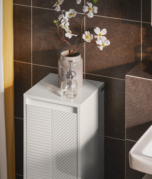 SoBuy Witte Wasgoedkast met Uitklapbare Waszak - Stijlvolle Badkamer Opberger