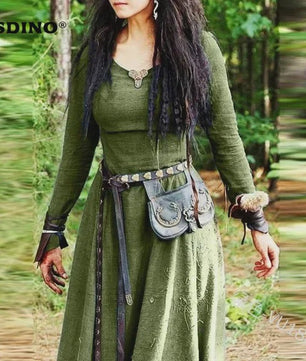 Middeleeuwse Maxi Jurk voor Dames - Vintage Elf/Renaissance Stijl met Lange Mouwen