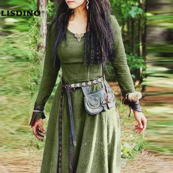 Middeleeuwse Maxi Jurk voor Dames - Vintage Elf/Renaissance Stijl met Lange Mouwen