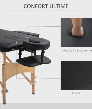 HOMCOM Houten Opvouwbare Massagetafel - 2 Zones - Zwart