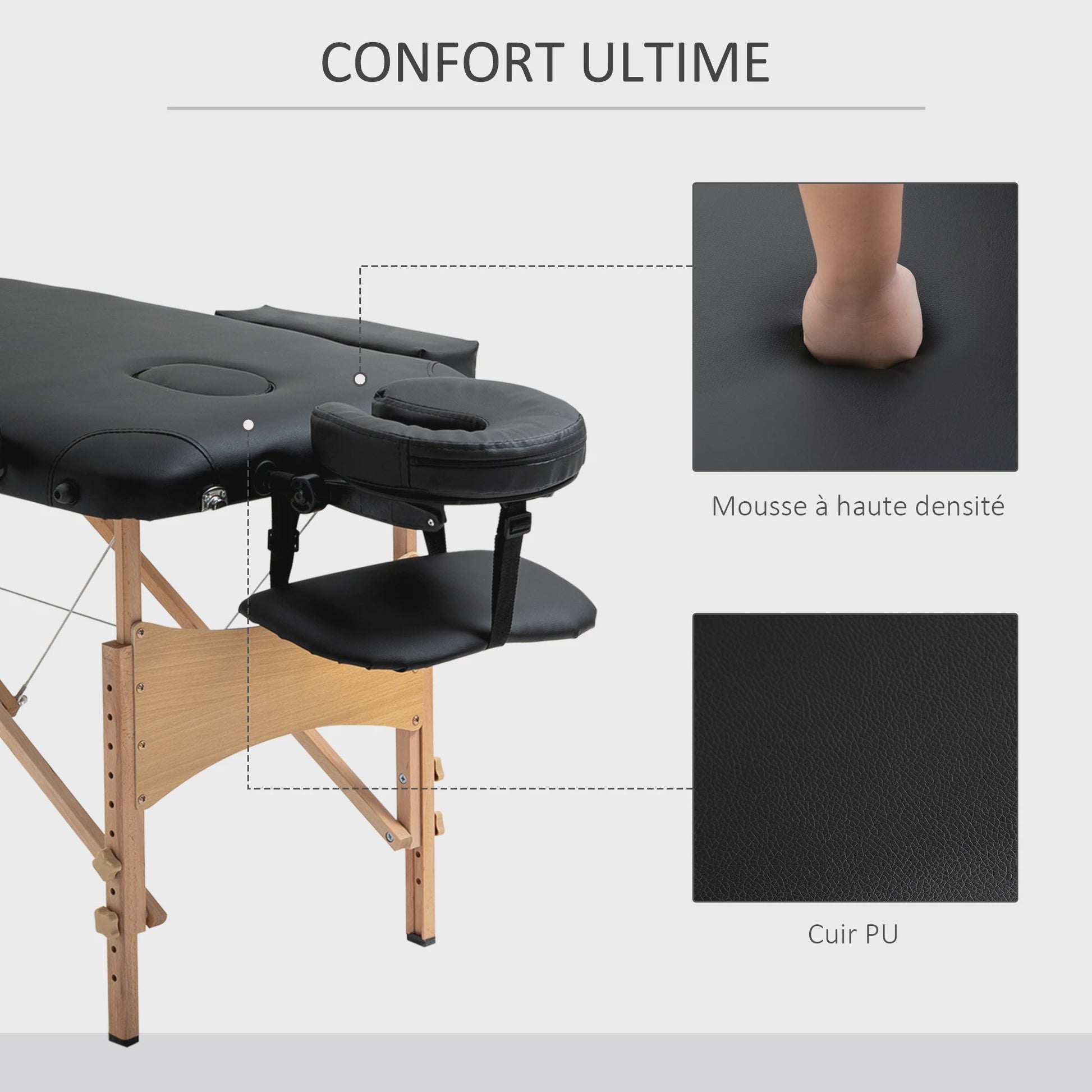 HOMCOM Houten Opvouwbare Massagetafel - 2 Zones - Zwart
