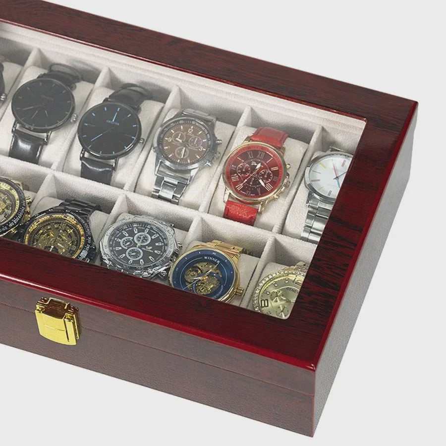 Luxe Houten Horlogedoos met Glas - Diverse Slots & Stijlvolle Opbergoplossing