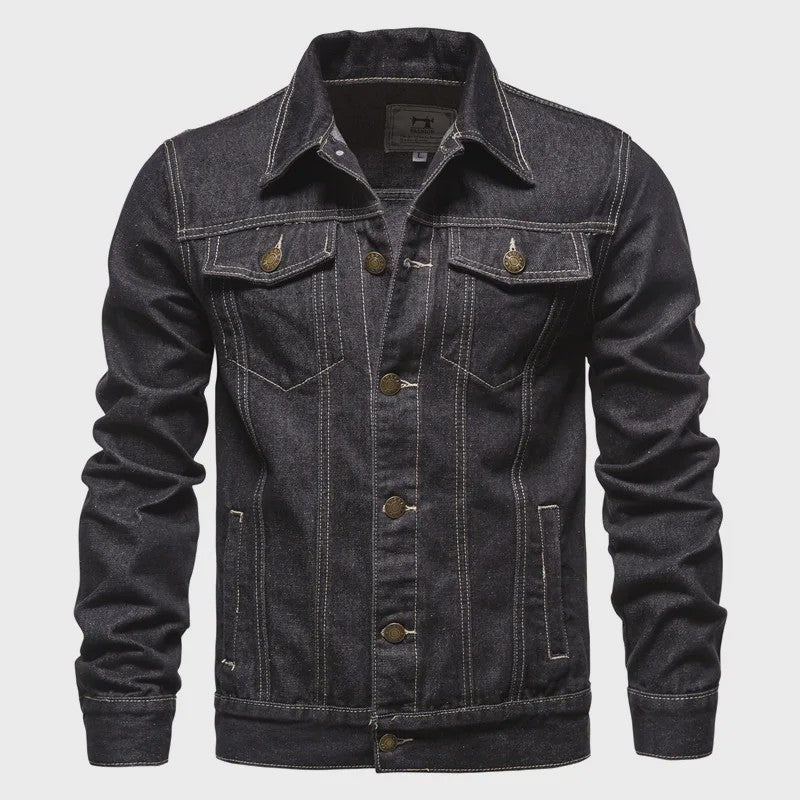 Herfst Denim Jas Heren - Vintage Motor Stijl Slim Fit Katoen Casual Zwart Blauw