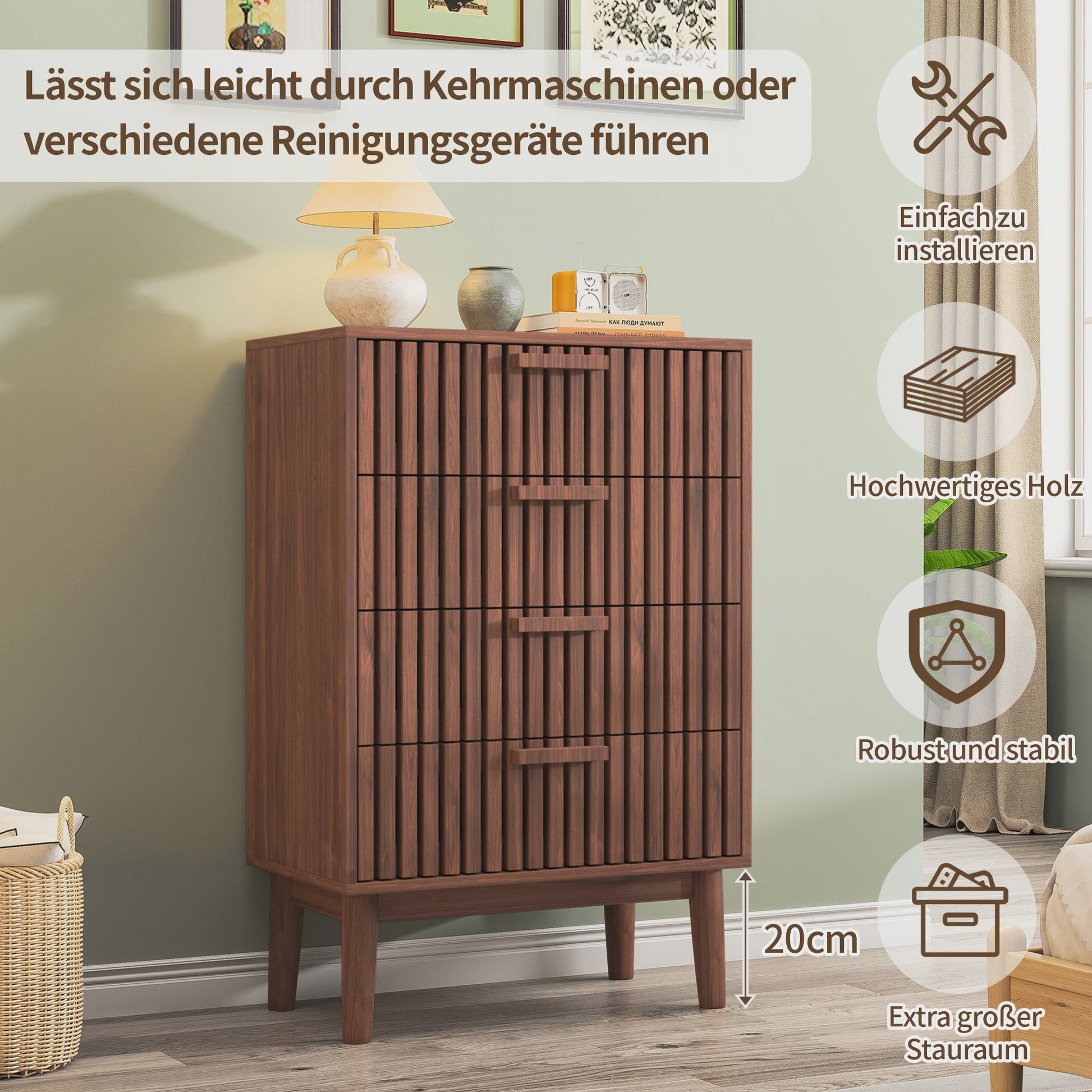 Anajqaqia Commode met 4 Lades - Stijlvolle Houten Opbergkast in Walnootkleur
