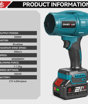 ONEVAN 3500W Krachtige Accu Bladblazer & Stofzuiger - 350M/S - Borstelloze Motor - Compatibel met Makita 18V