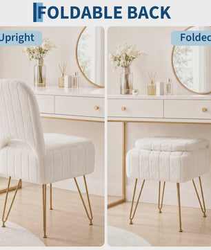 Luxe Pluche Kaptafel Kruk met Opbergruimte en Inklapbare Rugleuning - Zacht & Stijlvol