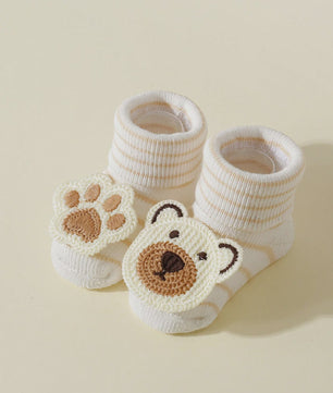 4 Paar Babysokjes met Beren & Pootjes - Antislip, Zacht Katoen, 0-12 Maanden