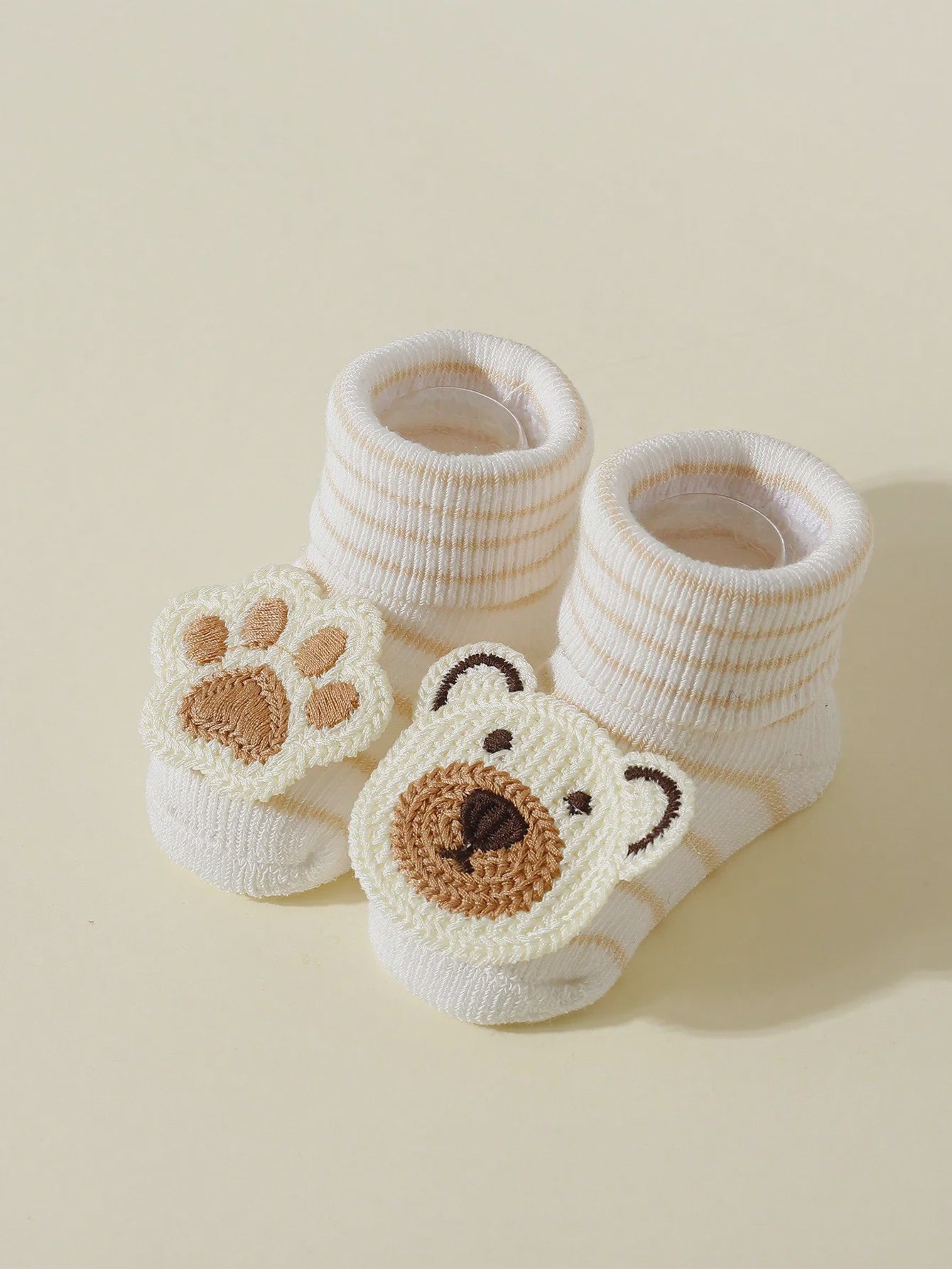 4 Paar Babysokjes met Beren & Pootjes - Antislip, Zacht Katoen, 0-12 Maanden