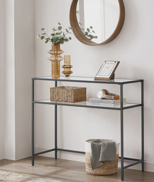 VASAGLE Console Tafel met 2 Glazen Legborden - Goudkleurig Metaal - 100x35x80 cm