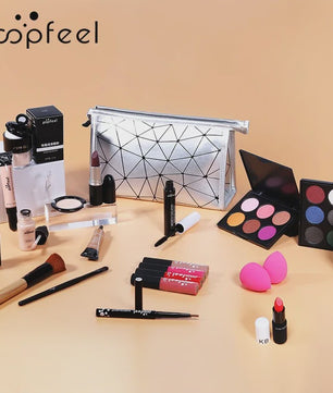 Complete Make-up Set voor Dames: Oogschaduw, Foundation, Lippenstift & Make-up Tas