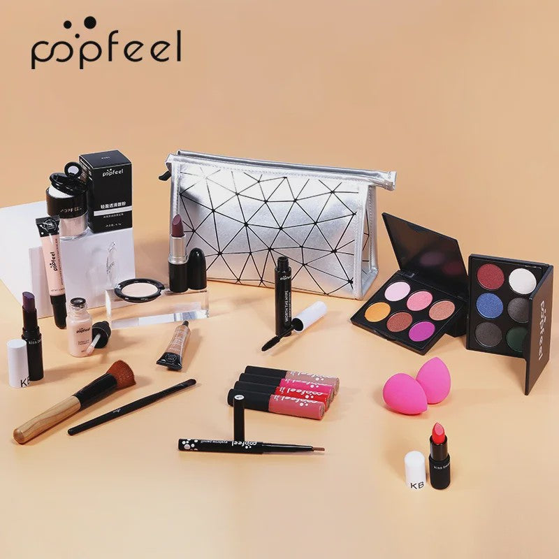 Complete Make-up Set voor Dames: Oogschaduw, Foundation, Lippenstift & Make-up Tas