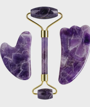 Natuurlijk Amethist Jade Gezichtsmasker & Gua Sha Roller Set