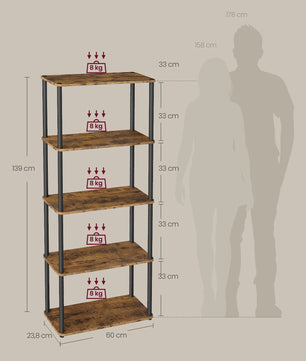 Industriële Stellingkast 5 Niveaus - 60x23.8x139 cm - Bruin-Zwart